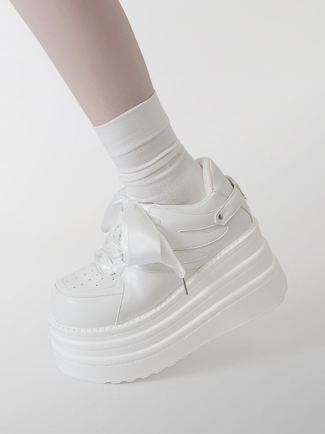 Schnür-Sneakers Kei Plateau Weiß mit Verschluss Jirai PU Design