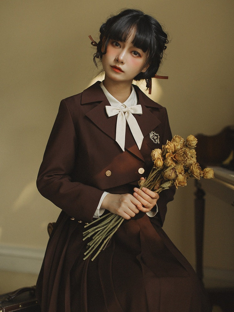 Embroidery JK Uniform Brown with Blazer Elegant Dove
