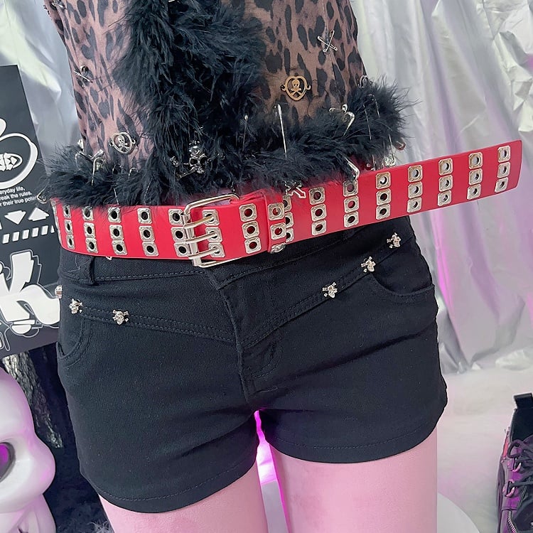 PU Belt Black/Red/White Punk Waist Rock