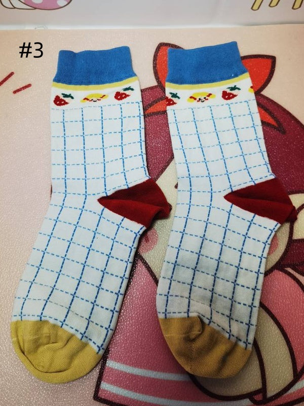 Süße Lolita Cake Erdbeer-Wadensocken mit Schleifenmuster