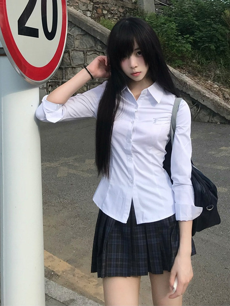 Uniform Preppy Weißes Hemd Stil JK