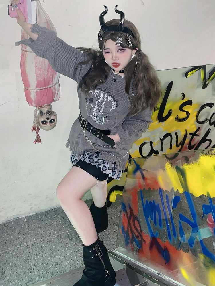 Gray Size Kitty Plus Sweater Holes Distressed
