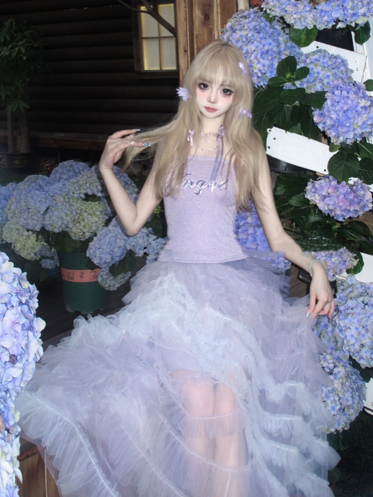 Lavender Balletcore Slim-fitting Strapless Top