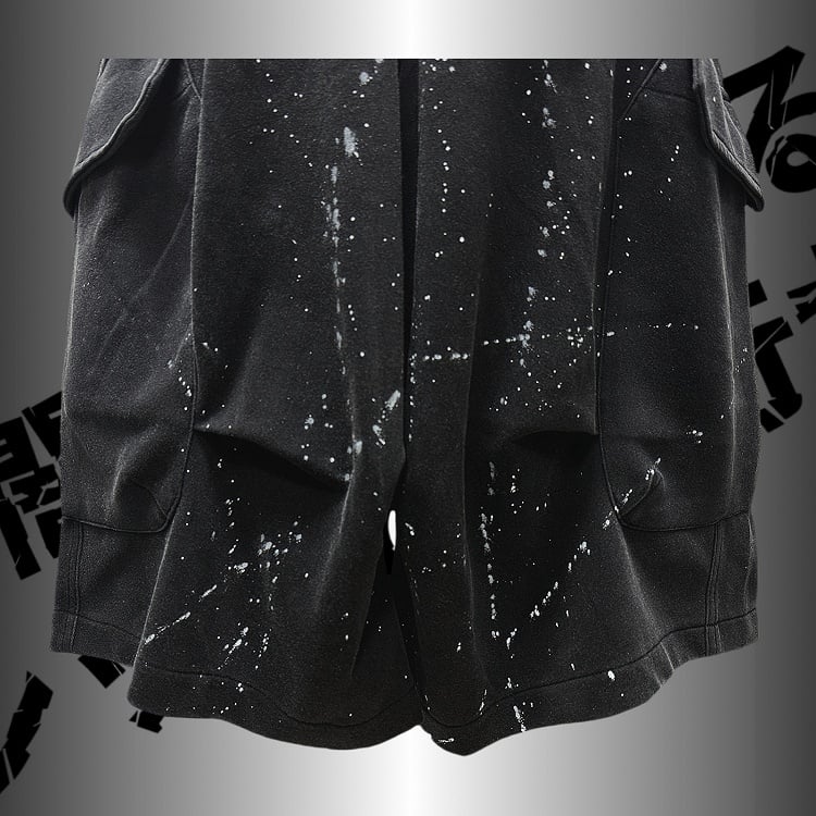 Design Pants Black Asymmetrical Cargo Punk Wasteland Print Wide-Leg