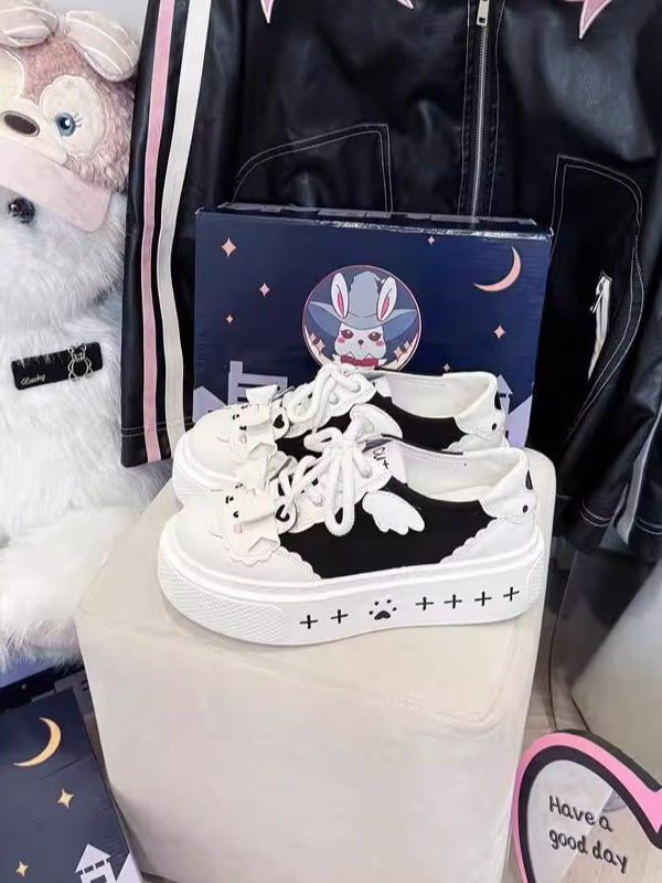 Decor Cute with Shoes Black Canvas White Themed Bow Bunny