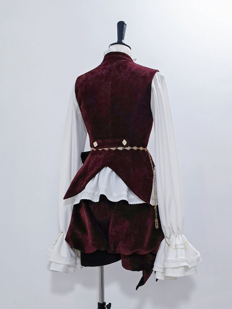Collar Lolita Banded Waistcoat Prince Wine Style Velvet Ouji Red