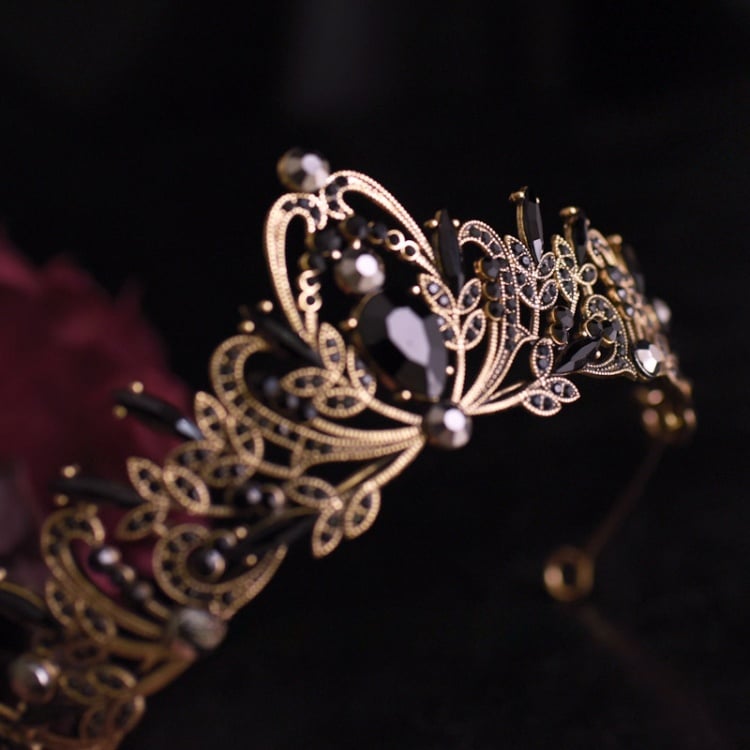 Schwarz-Gold Gothic Punk Strass Krone