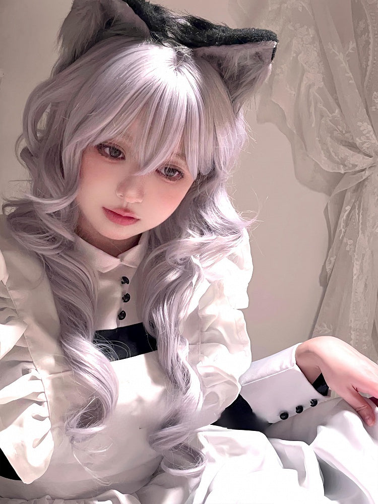 Wig Length Bangs 70CM With Wavy Silver Air