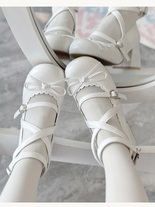 Heel Comfort - Block Mid Jane PU Schuhe White Mary