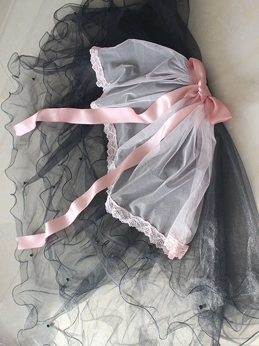 Nœud papillon noir et rose en dentelle KC avec voile