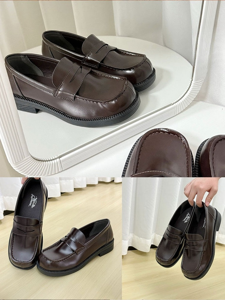 Stil für Preppy Slip-In-Schuhe Braun Bequem Uniform Niedriger Absatz - Slip-on Fit JK