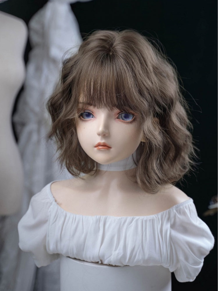 Wig Wavy 35CM With Brown Length Air Bangs