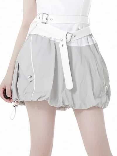 Gray Drawstring Hem Techwear Bubble Skirt