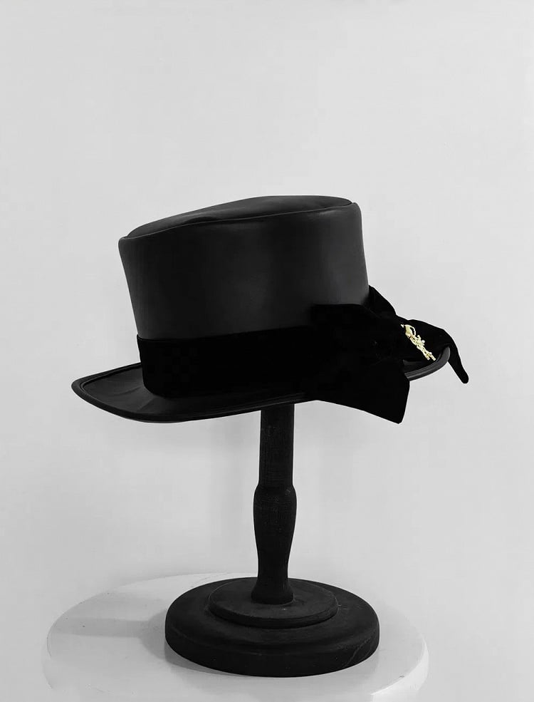 Chapeau haut de forme élégant à nœud papillon noir Ouji Fashion