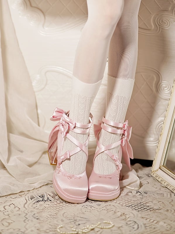 Heel Flower High Platform Elegant Block Camellia Pink Heels