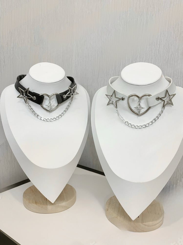Jirai Kei schwarzer Strass-Stern-PU-Halsband mit Kette