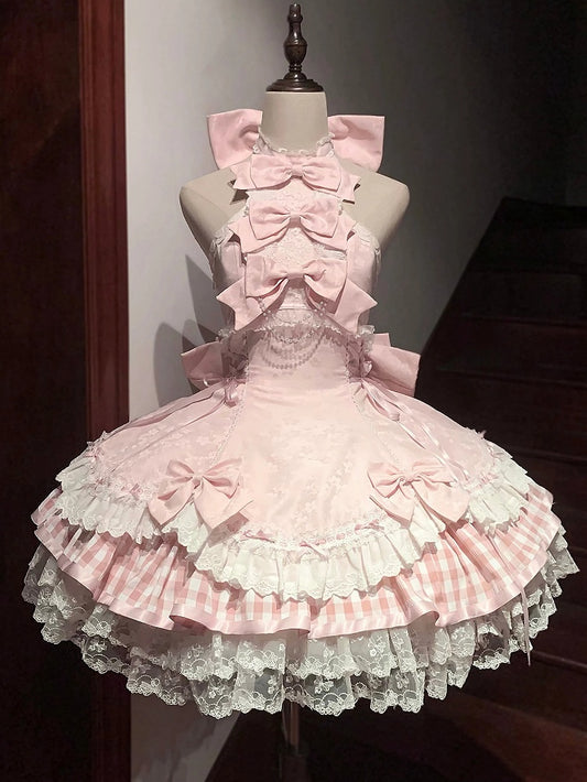 Set Akzente Sweet Lolita Idol Pink Neck Bow Dress Neckholder Sakura / JSK Full