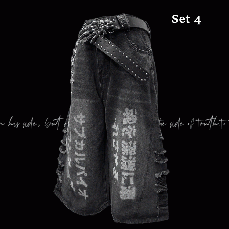 Löcher Roher Saum Punk Faded Wash Distressed Dark Wide-Leg Jeans Grau