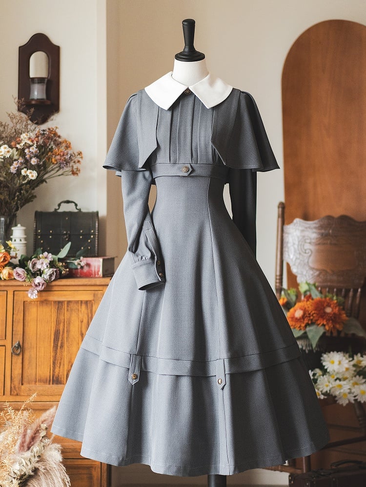 Graues abnehmbares Cape Elegantes Retro Schlankheitskleid