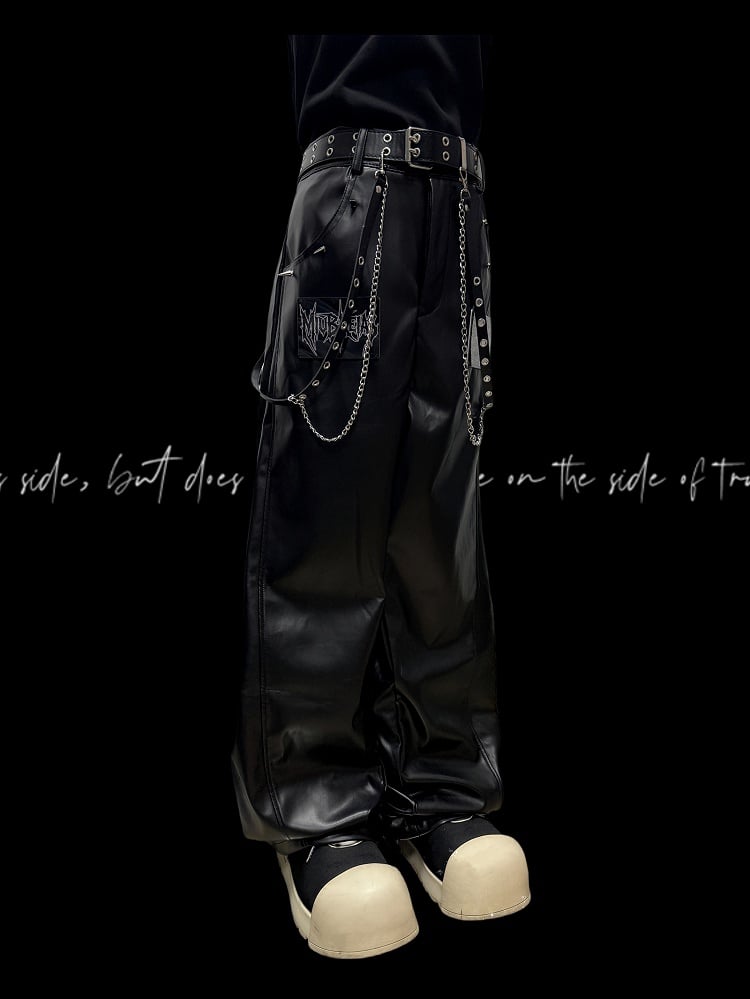 Schwarze Hose Cut Letter Straight-Leg Applique Punk