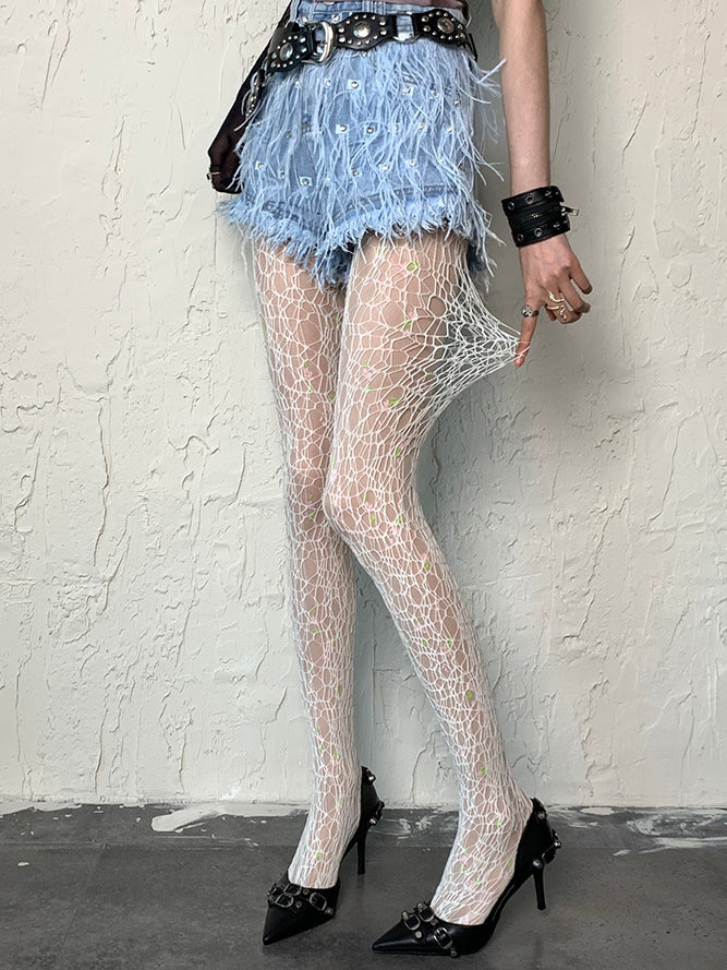 Y2K Asymmetrical Tights Gray/White/Black/Brown Hollow-out Design