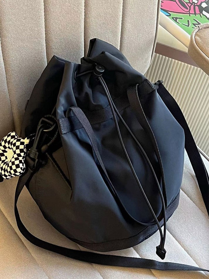 Chic Black Drawstring Bucket Bag With Capacity Large