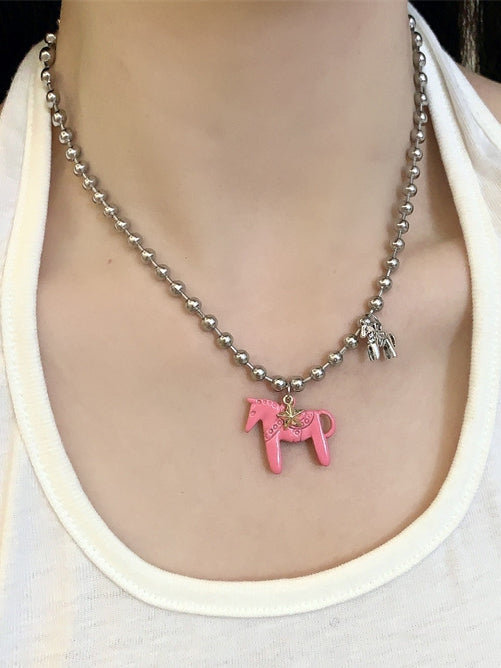 Star Necklace Pink/Black/White Carousel Y2K Pendant