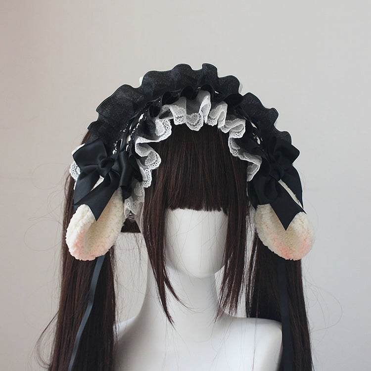 Options Bow with 8 Lace and Ears Color Lolita – Ruffled Hairband Sheep Accents