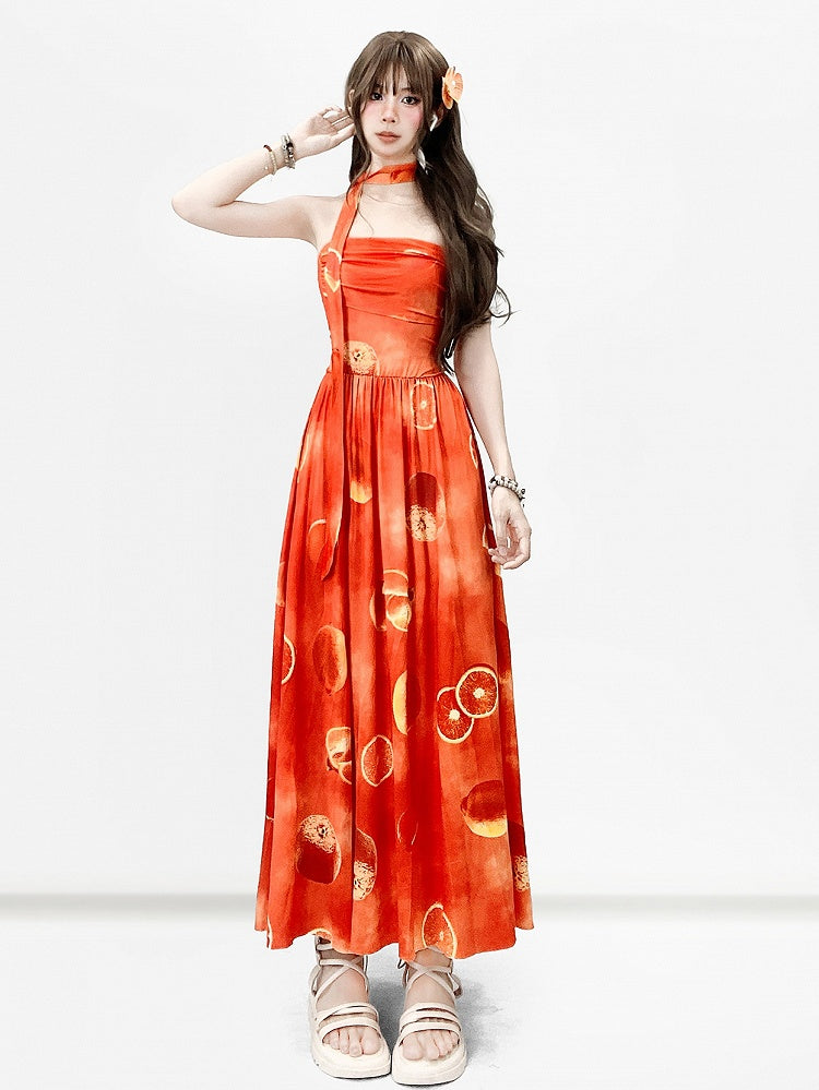 Holiday Orange Tube Sacrf Dress With