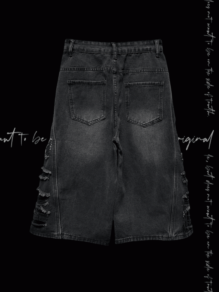 Löcher Roher Saum Punk Faded Wash Distressed Dark Wide-Leg Jeans Grau