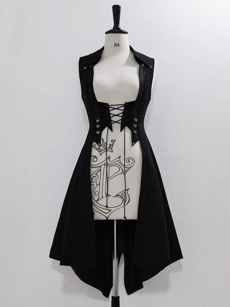 Black Lace-up Lolita Split-Tail Ouji Closure Waistcoat