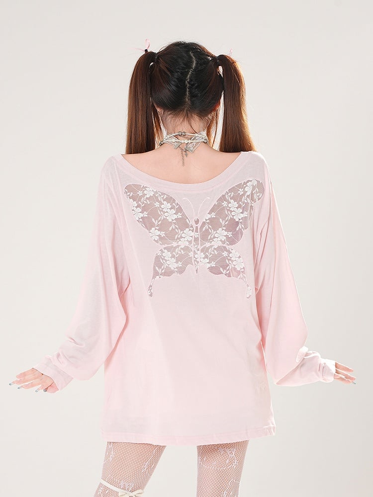 Back Cutout White/Pink Asymmetrical Detail Butterfly-shaped