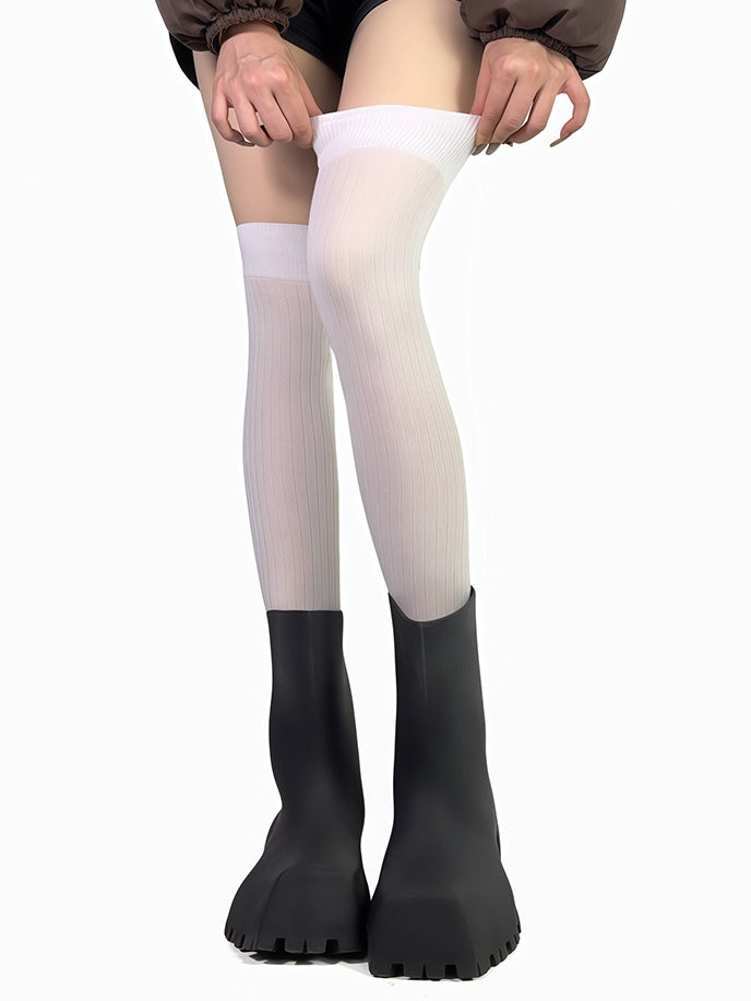 White/Black Print Overknee Stockings