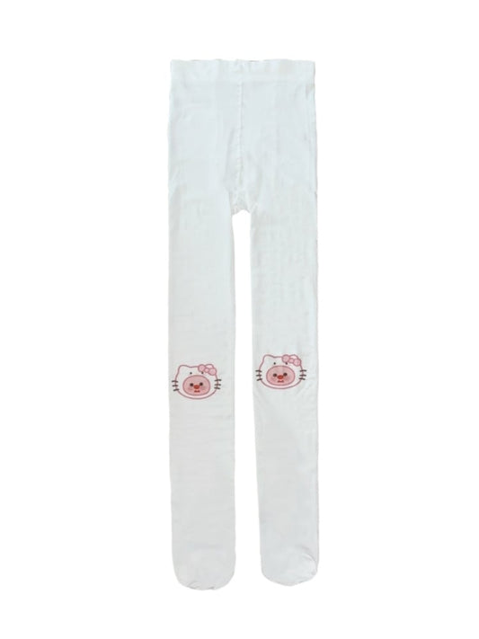 Weiße Strumpfhose mit Kätzchen-Print