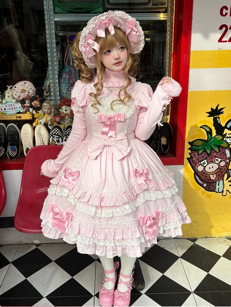 Sleeves Pink Puff Lolita Bow Old Dress Accents with Short School
