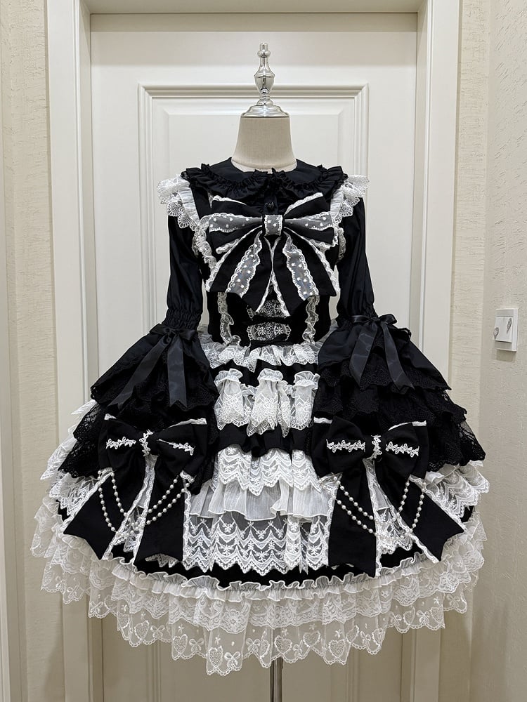 / Ears Collar Black Sleeves White Pink Bunny Long Shirt
