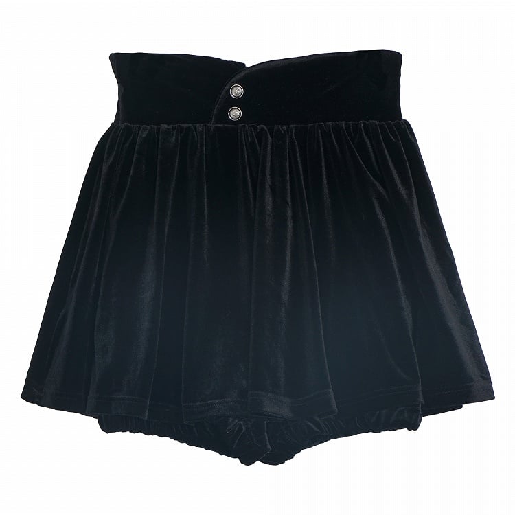 Black Velvet Thigh-length Zip Closure Skort