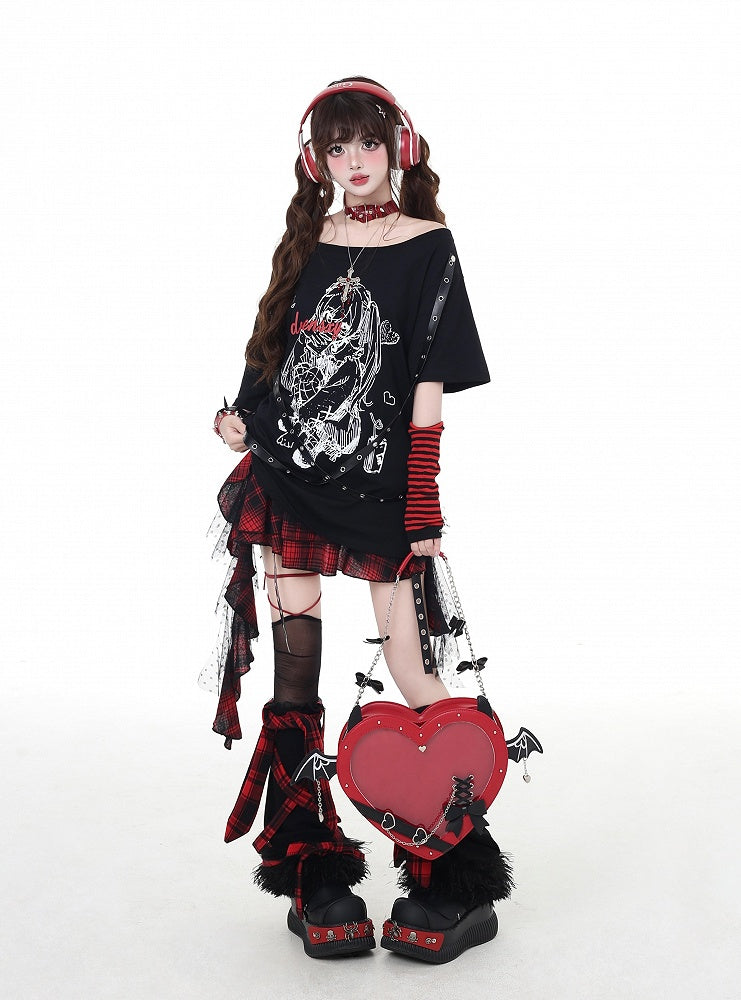 Bittersweet Criss-Cross Straps Design T-Shirt Rock Girl Print Black
