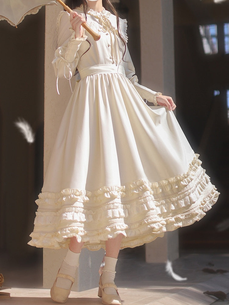 mit floralen Manschetten Hammelkeulenkragen Vintage-Ärmel Aprikosenkleid Schnürstickerei