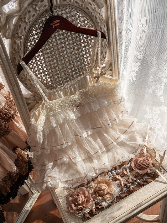 チュールティアードコーヒードットトップキャミソール