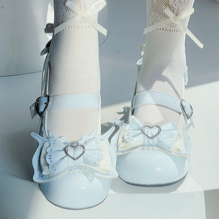 Sweet Lolita Hellblaue Mary Janes mit Schleife und Herzschnalle