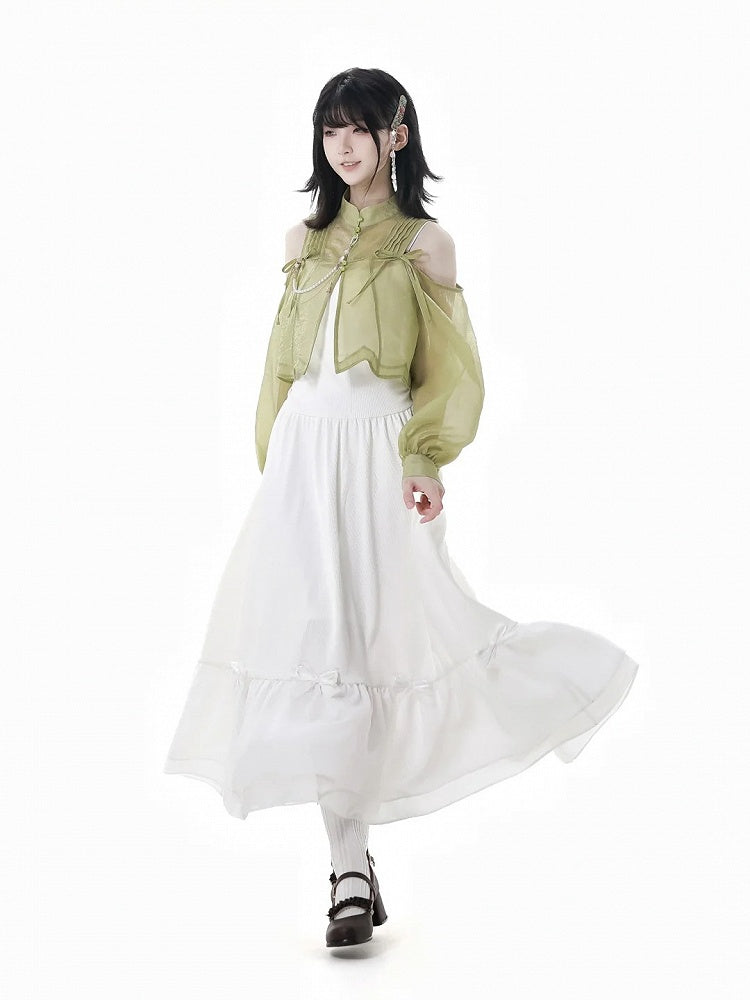 White Bowknot Details Slip Dress Short/Long Version
