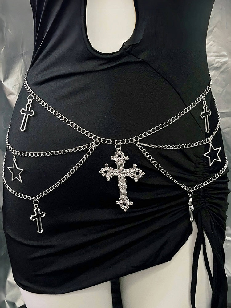 Chain Star Charms And Cross Waist Y2K