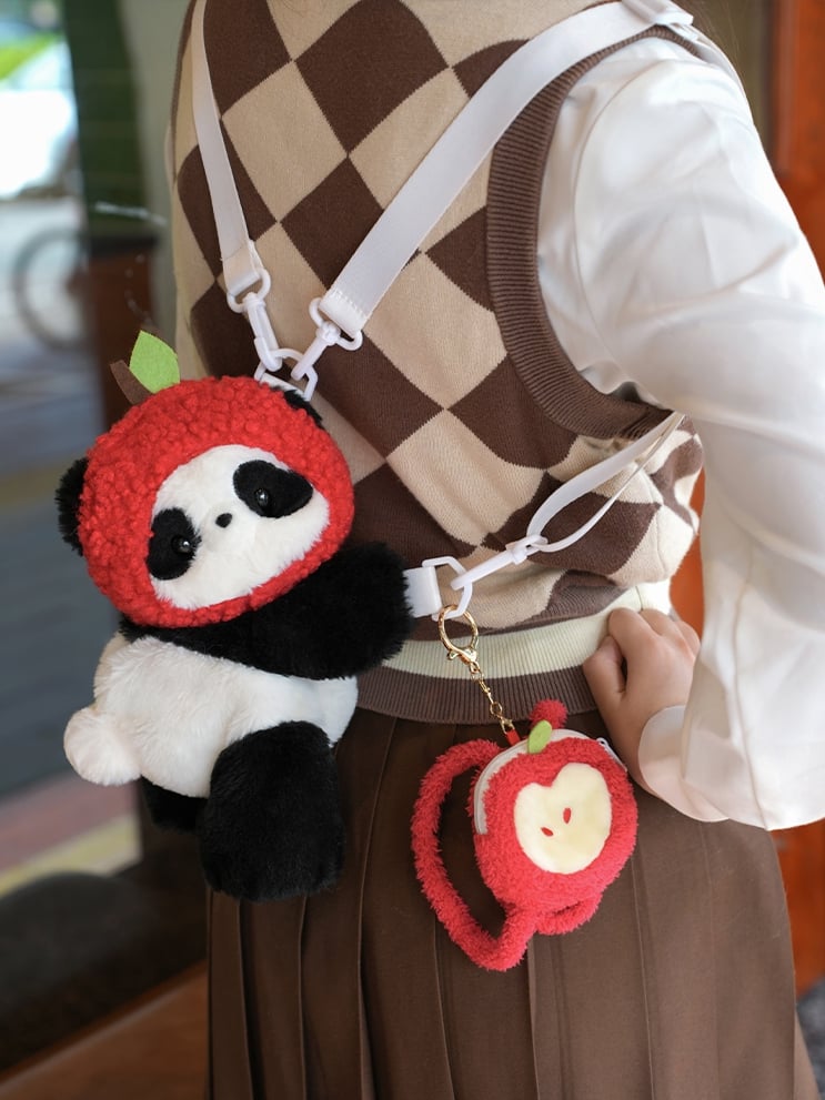 Cute Backpack Bag Keychain Backpack/Crossbody Apple Plush + Hat Panda