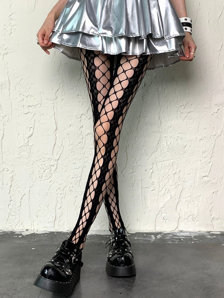 Tights Y2K Design Cut-out Fishnet Black