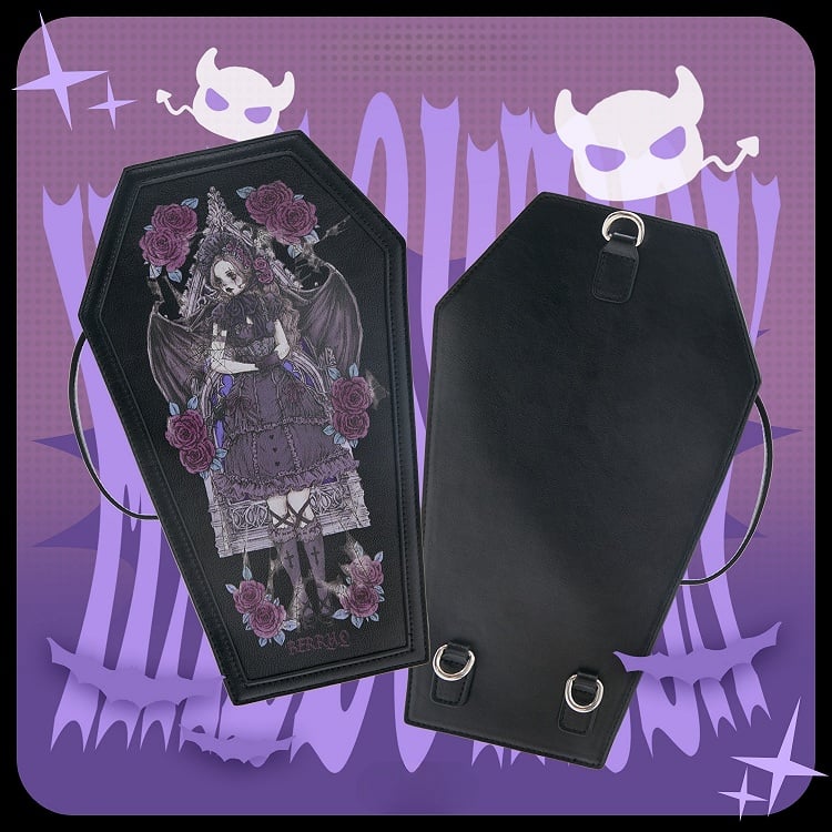 Gothic Schwarze Halloween-Tasche in Sargform mit Grafikdruck
