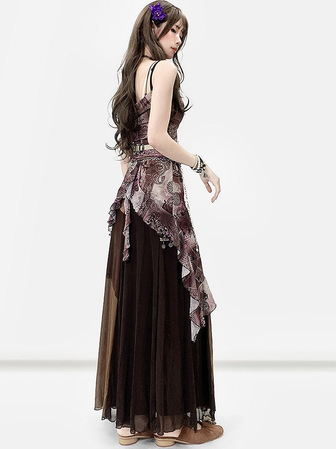 Design Print Millard Fashion Asymmetrical Hem Purple + Dress Cami