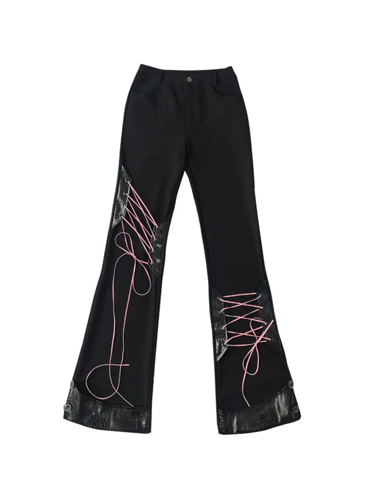 Flared Detail Lace-up Pants Black