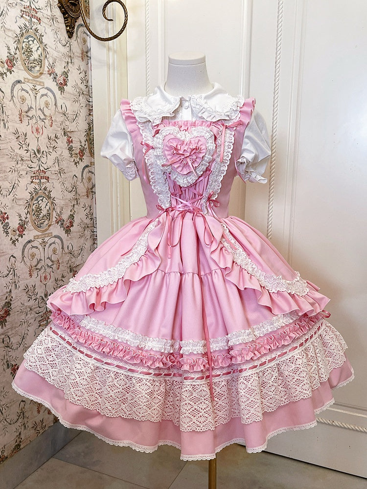 Altes Kleid Rock Lolita Abnehmbarer Pullover Gepolstert Herz Schule Rosa Mieder