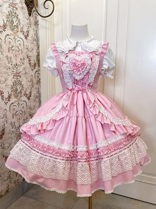 Altes Kleid Rock Lolita Abnehmbarer Pullover Gepolstert Herz Schule Rosa Mieder